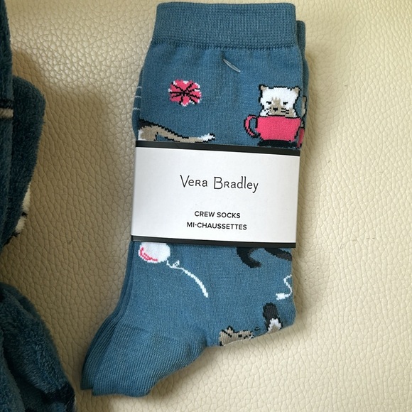 Vera Bradley NWT Cat’s Meow Print Plush Throw & Matching Socks 🐈‍⬛🩵🐈 - Picture 2 of 8